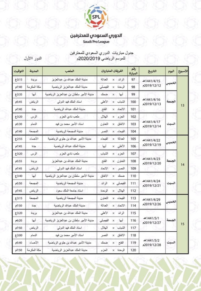 بداية دوري المحترفين السعودي