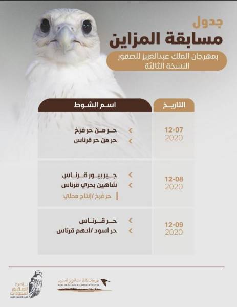 بدء التسجيل بمسابقات مهرجان الملك عبدالعزيز للصقور في 6 مدن المدينة