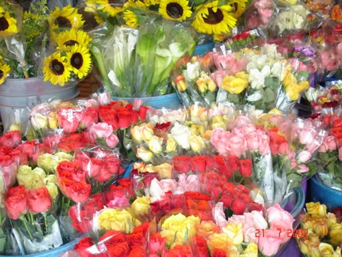محل لبيع الزهور يبيع باقات صغيره واخرى كبيره